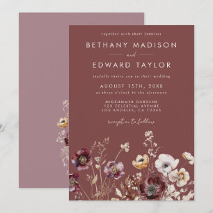 Mauve Autumn Floral Wedding Invitation