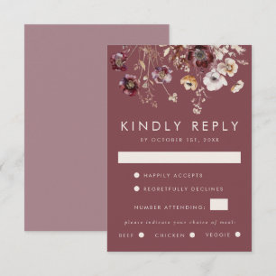 Mauve Autumn Floral Wedding RSVP Card