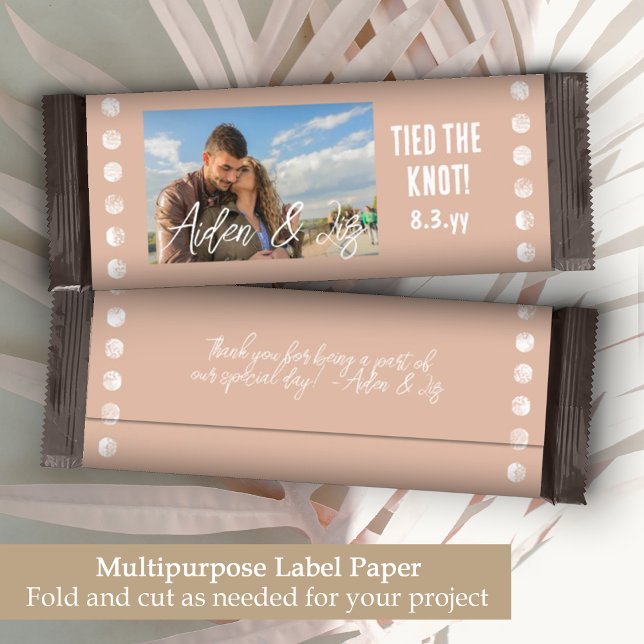 Mauve Beige Wedding Photo Candy Bar Wrapper (clay dusty peach wedding candy chocolate bar wrapper label party favor personalized names photos)