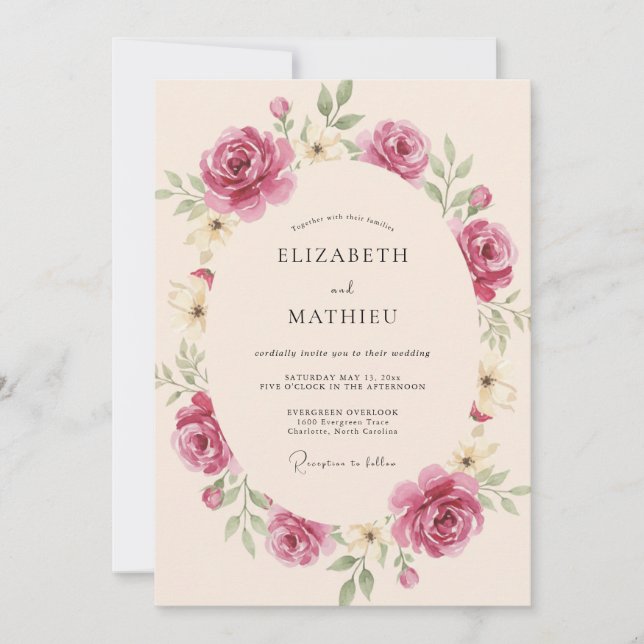 Mauve Berry Wreath Wedding Invitation (Front)