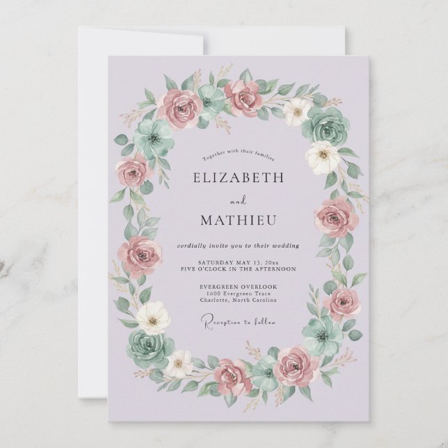Mauve Bloom Flourish Wedding Invitation (Front)