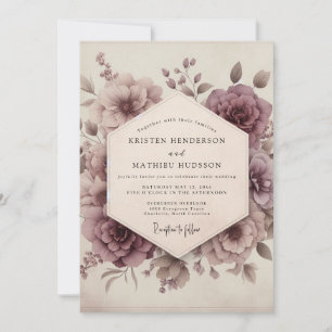Mauve Bloom Romantic Vintage Wedding Invitation