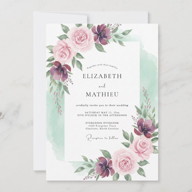 Mauve Blossom Romantic Flourish Wedding Invitation (Front)