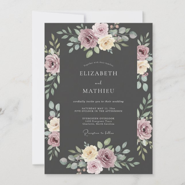 Mauve Blossom Wedding Invitation (Front)