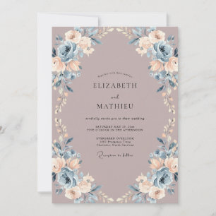Mauve Blue Botanical Watercolor Wedding Invitation