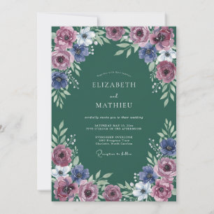 Mauve Blue Floral Arrangement Wedding Invitation