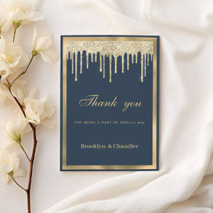 Mauve blue gold glitter drips luxury Thank You  Invitation
