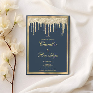 Mauve blue gold glitter drips luxury Wedding Invitation