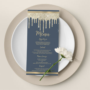 Mauve blue gold glitter drips luxury Wedding Menu