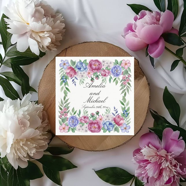 Mauve Blue Peonies Floral Wedding Napkin (Creator Uploaded)