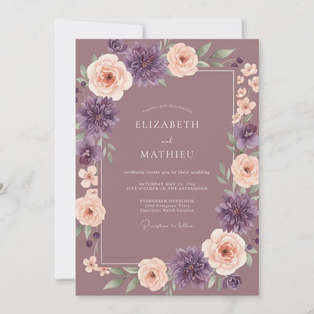 Mauve Blush Botanical Watercolor Wedding Invitation (Front)
