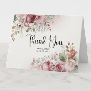 Mauve Blush Floral 4-Photo Wedding Thank You Card