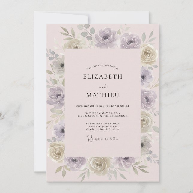 Mauve Blush Painted Wedding Invitation (Front)