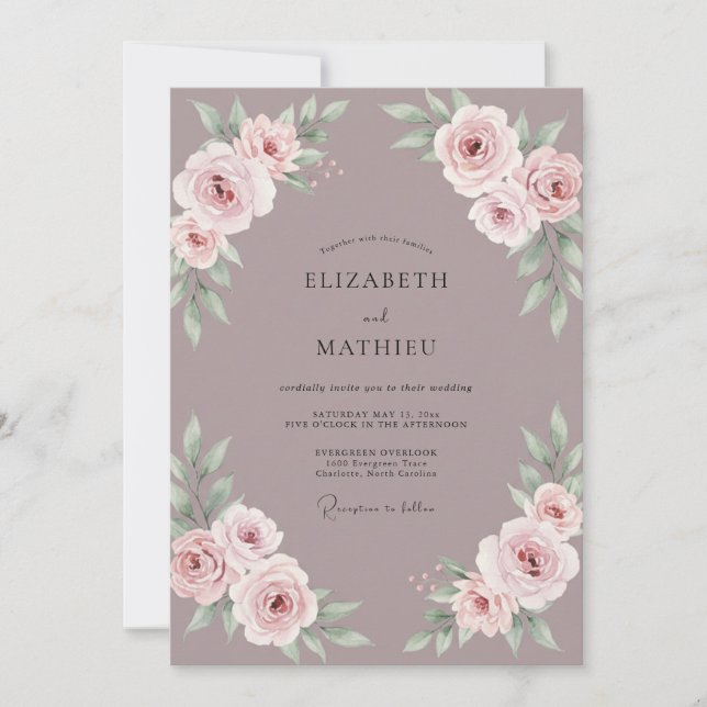 Mauve Blush Peony Wedding Invitation (Front)