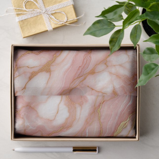 Mauve Blush Pink Red Gold Marble Pattern Tissue Paper (Gift)