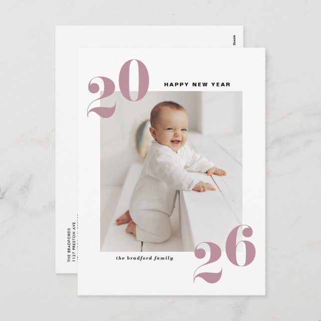 Mauve Bold Typography 2025 New Year Photo Holiday Postcard (Front/Back)