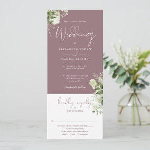 Mauve Botanical Greenery All In One Wedding Invitation