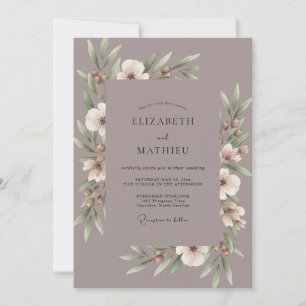 Mauve Botanical Watercolor Wedding Invitation