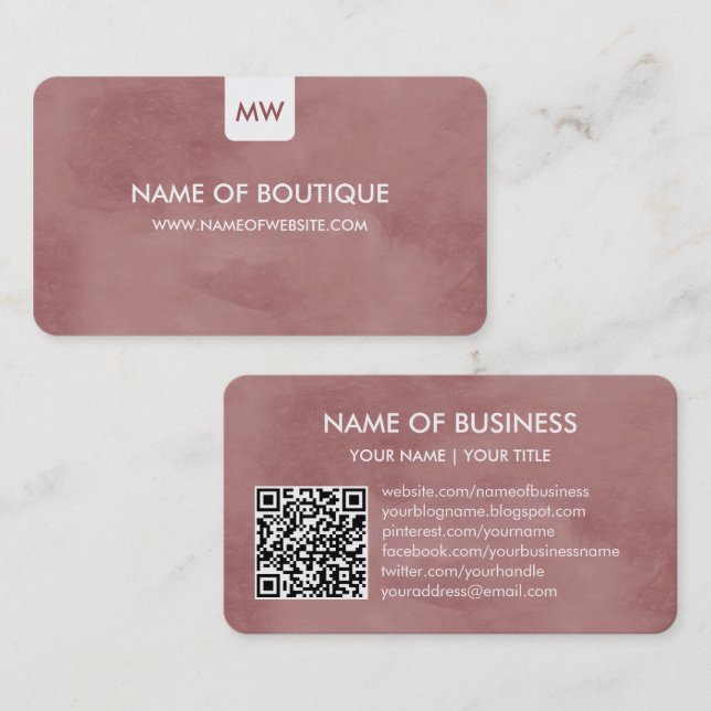 Mauve Boutique QR Code Design Business Card (Front/Back)