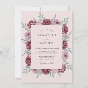 Mauve Burgundy Watercolor Botanical Wedding Invitation