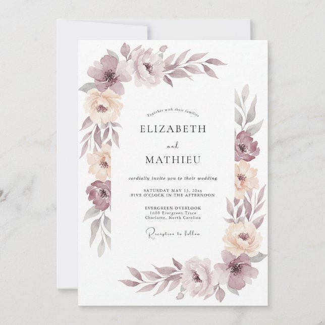 Mauve Champagne Peony Wedding Invitation (Front)