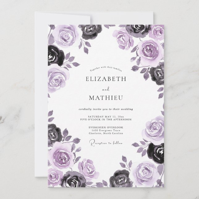 Mauve Charcoal Bloom Wedding Invitation (Front)