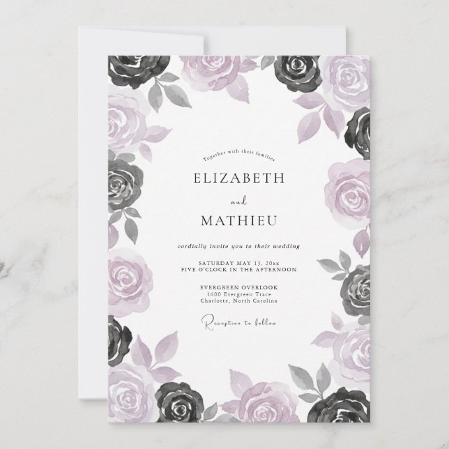 Mauve Charcoal Rose Wedding Invitation (Front)