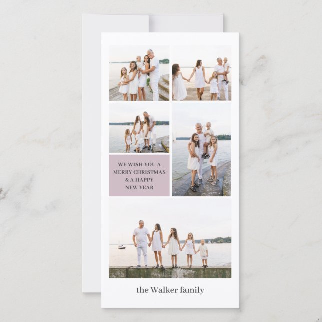 Mauve Chic Modern Neutral 5 Photo Elegant Holiday Card (Front)