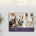 MAUVE Christmas Elegant 4 Collage Photo message Holiday Card<br><div class="desc">Share your family’s highlights with this year-in-review Christmas card featuring a simple, minimal, and clean design. The front includes a modern four photo collage paired with the festive greeting “Merry Christmas” in an elegant serif font over a MAUVE PURPLE COLOR, with space to personalise your family name or the year....</div>