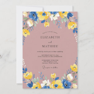 Mauve Cobalt Ranunculus Eucalyptus Wedding Invitation