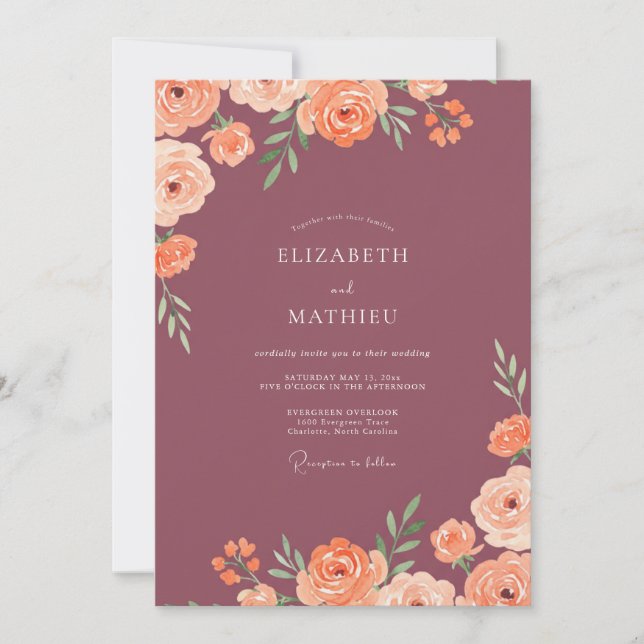 Mauve Coral Petal Wedding Invitation (Front)