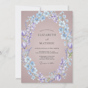 Mauve Cornflower Wreath Wedding Invitation
