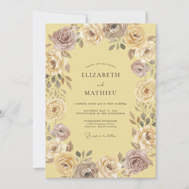 Mauve Cream Floral Romantic Wedding Invitation (Front)
