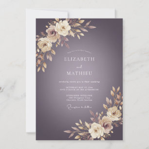 Mauve Cream Floral Wedding Invitation