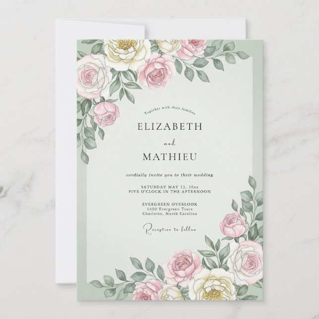 Mauve Cream Foliage Eucalyptus Wedding Invitation (Front)
