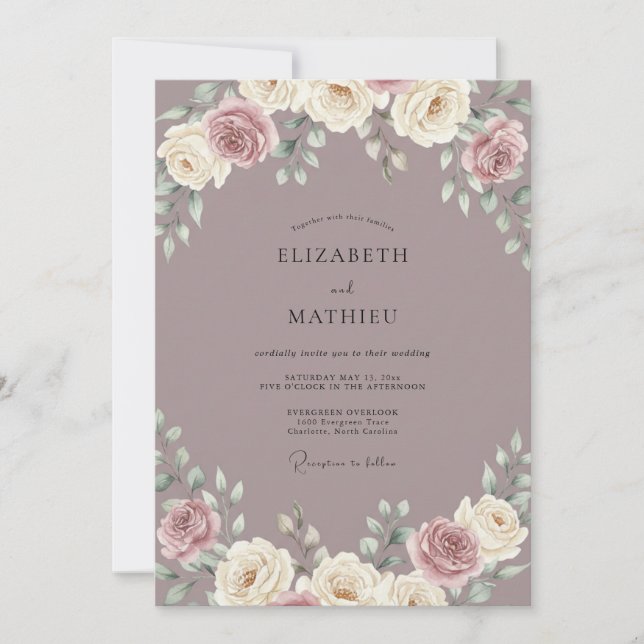 Mauve Cream Peony Wedding Invitation (Front)