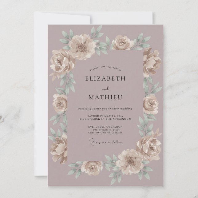 Mauve Cream Wreath Wedding Invitation (Front)
