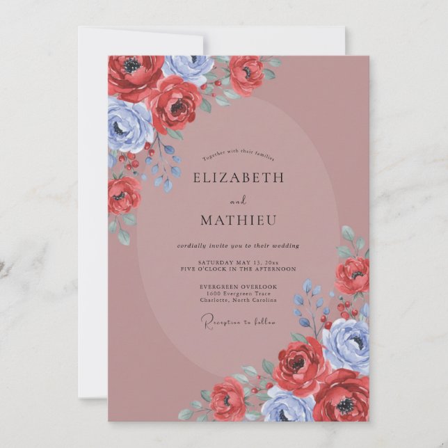 Mauve Crimson Petal Wedding Invitation (Front)