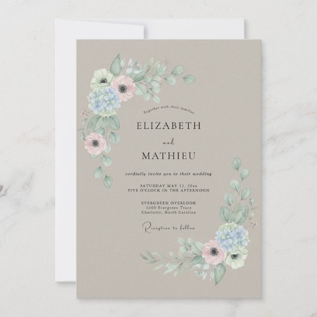 Mauve Delicate Bloom Wedding Invitation (Front)