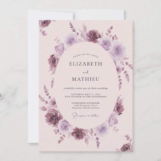 Mauve Delicate Watercolor Wedding Invitation (Front)