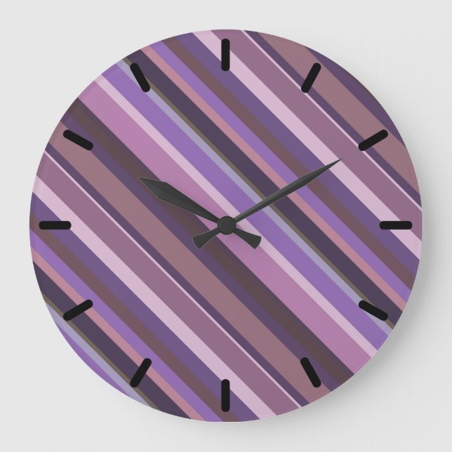 Mauve diagonal stripes large clock (Front)
