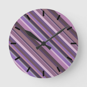 Mauve diagonal stripes round clock