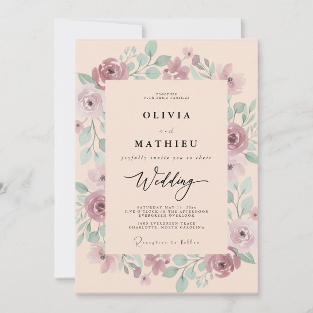 Mauve Dreamy Watercolor Spring Wedding Invitation (Front)