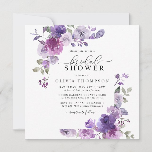 Mauve Dusty Lilac Purple Floral Bridal Shower Invitation (Front)