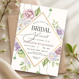 Mauve Dusty Pink Floral Roses Bridal Shower Invitation