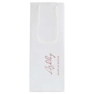 Mauve Dusty Pink Personalised Wedding Party Name Wine Gift Bag