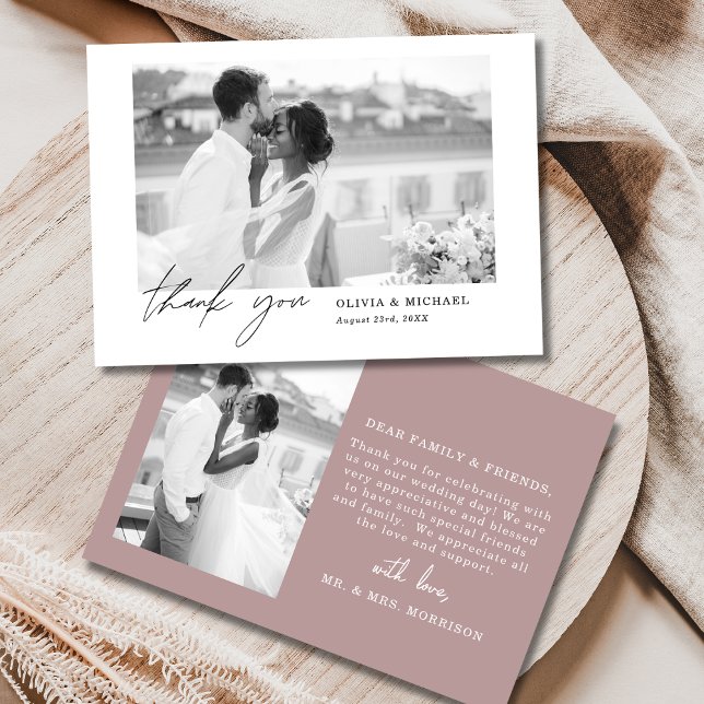 Mauve Dusty Pink Script Photo Wedding Thank You (Creator Uploaded)