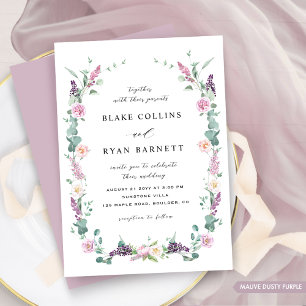 Mauve, Dusty Purple Pastel Delicate Floral Wedding Invitation
