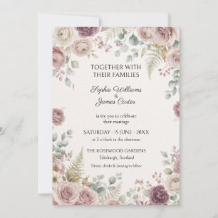 Mauve Dusty Rose Eucalyptus Wedding Invitation