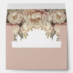 Mauve Dusty Rose Peony Wedding Envelope